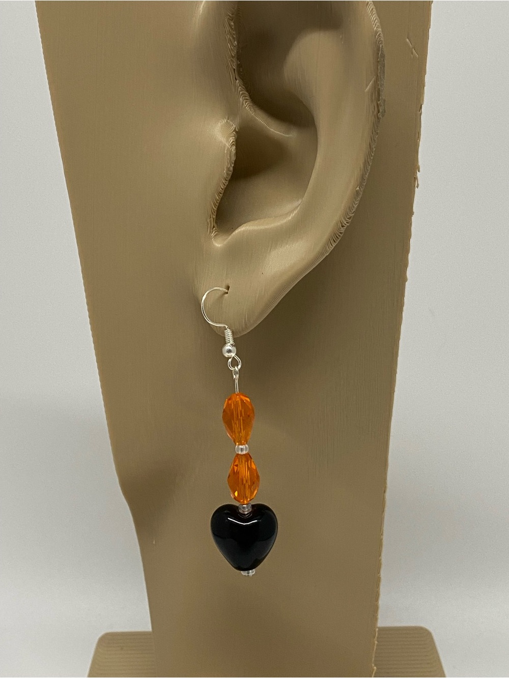 Handmade Black Heart & Orange Crystal Drop Earrings - Women Jewelry